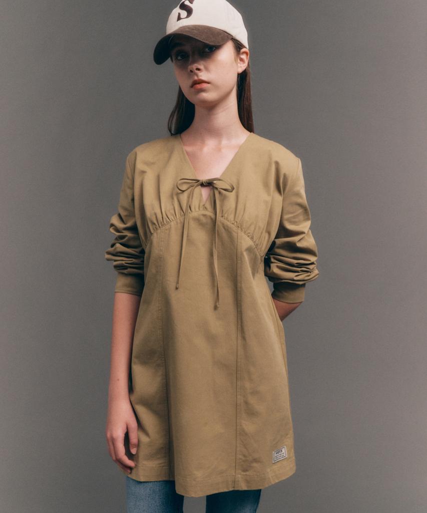 Seteo (W) Shirred Cotton Dress Beige