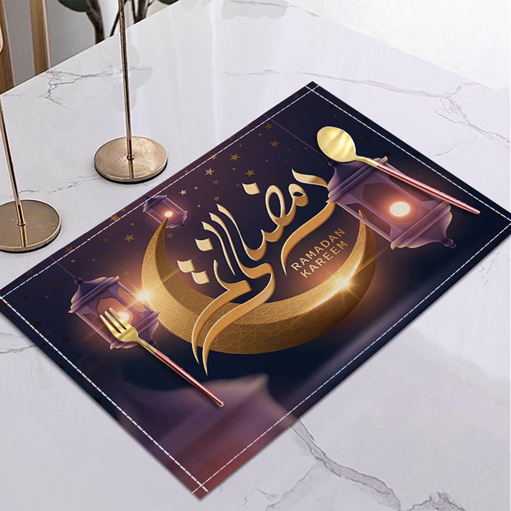 Ramadan Linen Placemat Eid Mubarak Table Ornaments Muslim Islam Party Supplies Ramadan Mubarak Kareem Home Decorations 42x32cm