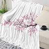 Cherry Blossom Plum Branch Pink Flower White Throw Blanket Warm Microfiber Flannel Blanket Bedroom Decor Blankets For Beds