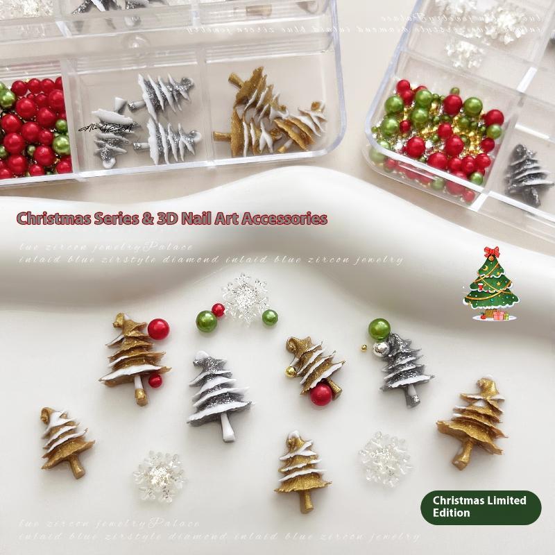 Christmas Colorful Resin Nail Decoration Accessories DIY Nail Glamour Christmas Tree Snowflakes Design Stereoscopic for Salon