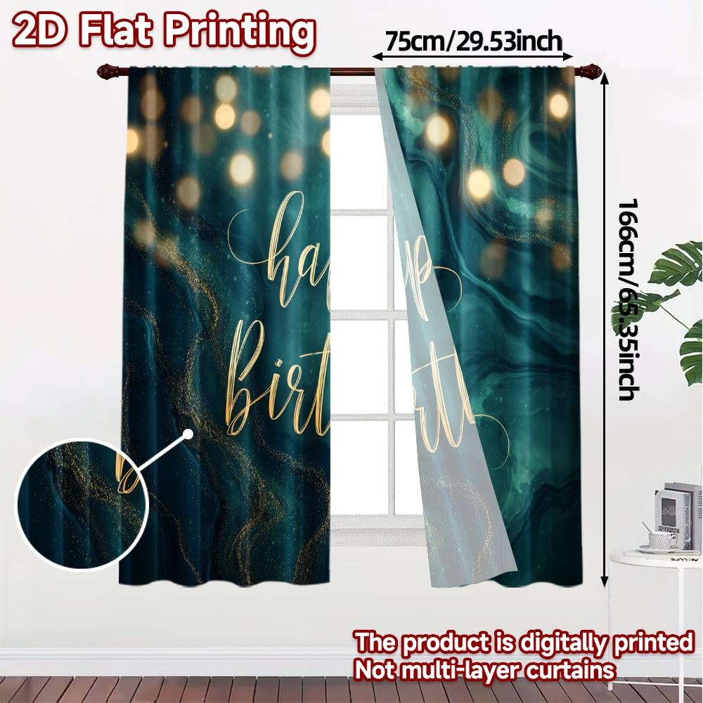 2pcs   2D FLAT PRINTING Curtains (Without Rod) Birthday Vibes Popular Creative Curtains Polyester Curtains Thermal Insulation