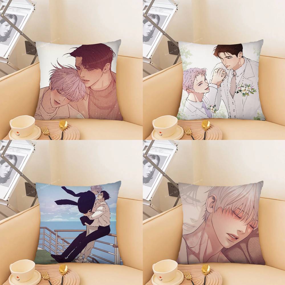 PPearl Boy Manga Pillow Case Fashion Square Pillowcase Bedroom Sofa Room Ins Decoration Leisure