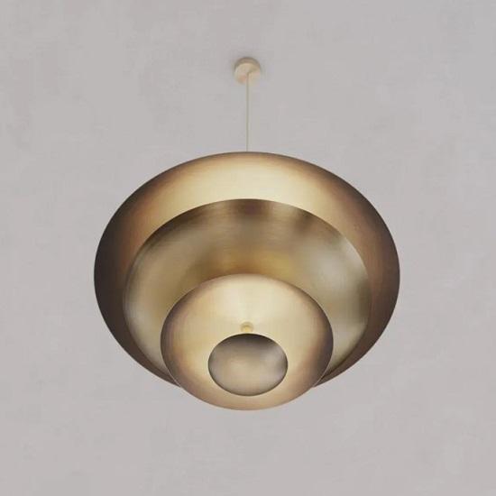 1950's Mid Century 6 Light Celling Raw Brass Flush Mount Fixture Pendant Light Cosmic Pendant Duo Regolith Modern Brass Chandelier