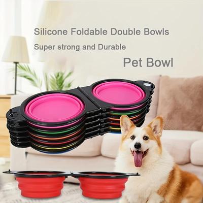 Hangable Silicone Dog Travel Bowls 2 In 1 Double Bowls Folding Dog Food Bowl Water Bowl For Outdoor Walking Camping Traveling
