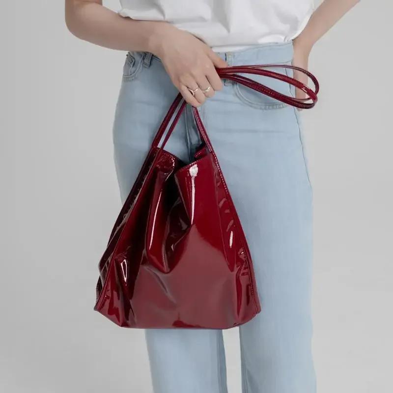 Mode Patent Leder Frauen Schulter Taschen Vintage Weibliche Casual Tote Handtaschen Große Kapazität Damen Einkaufstasche