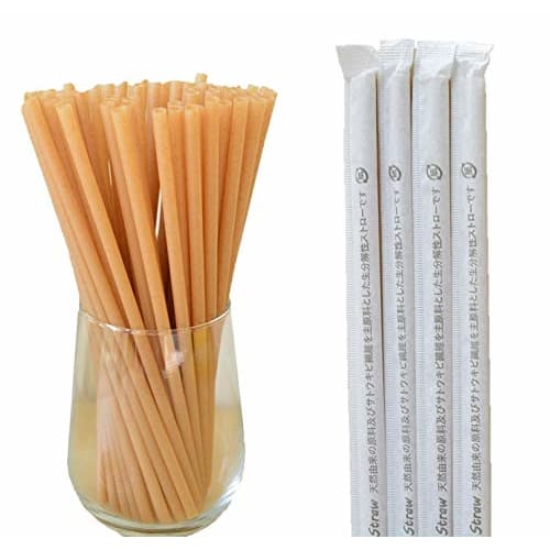 Biodegradable Sugarcane Straws, 210mm Long, 6mm Diameter, Individually Wrapped In Paper, Pack of 200
