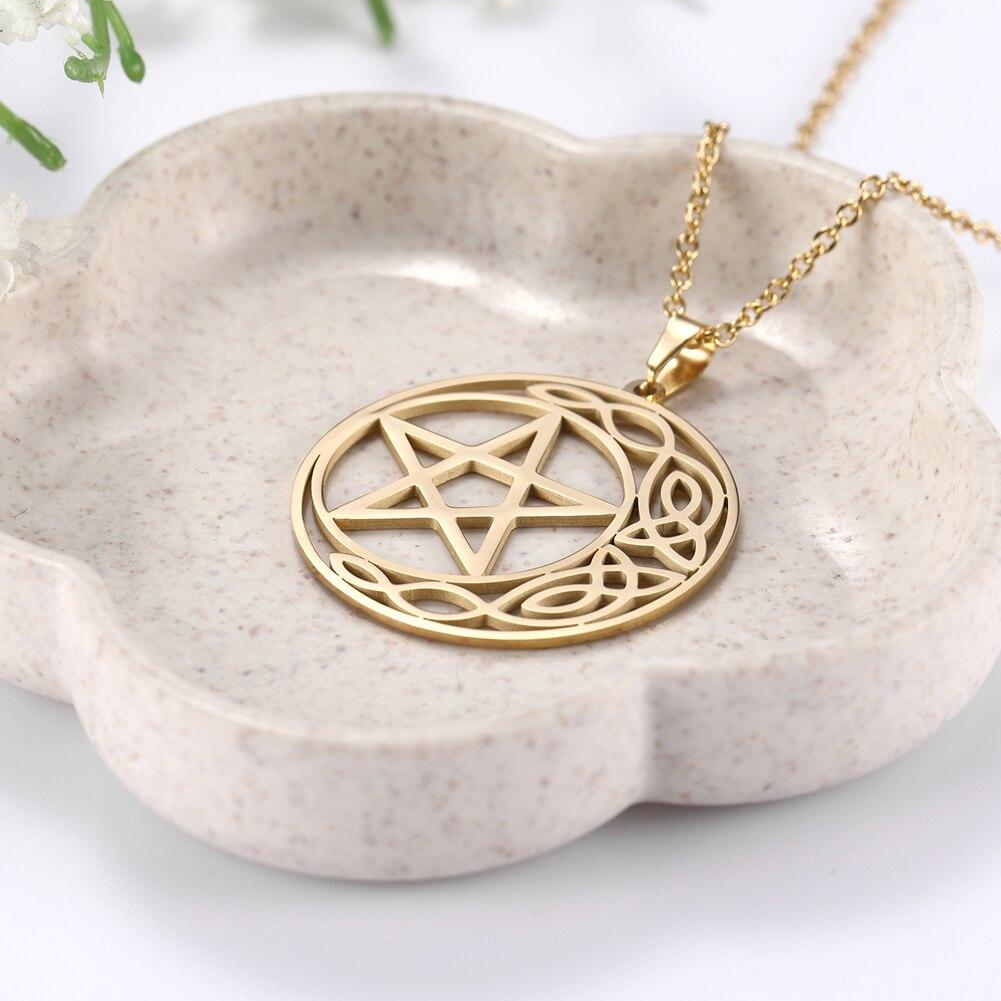 Viking Celtics Irish Knot Pentagram Necklaces for Women Men Stainless Steel Jewelry Vacuum Gold Color Amulet Boyfriend Gift