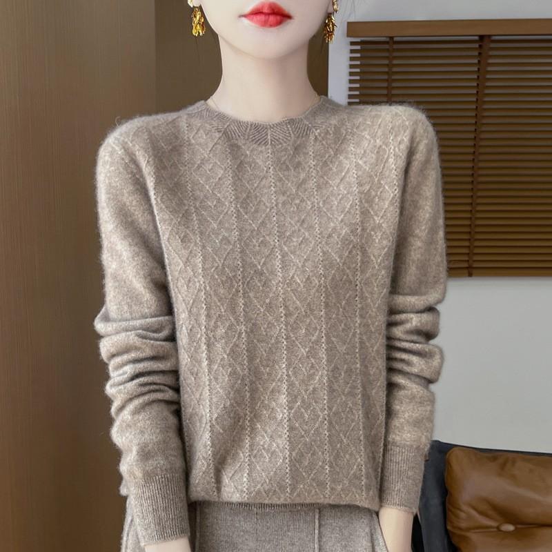

Женский свитер с круглым вырезом, шерстяной трикотаж, кашемировый пуловер, осень-зима, длинный рукав, изящный, однотонный, удобная одежда, топ S