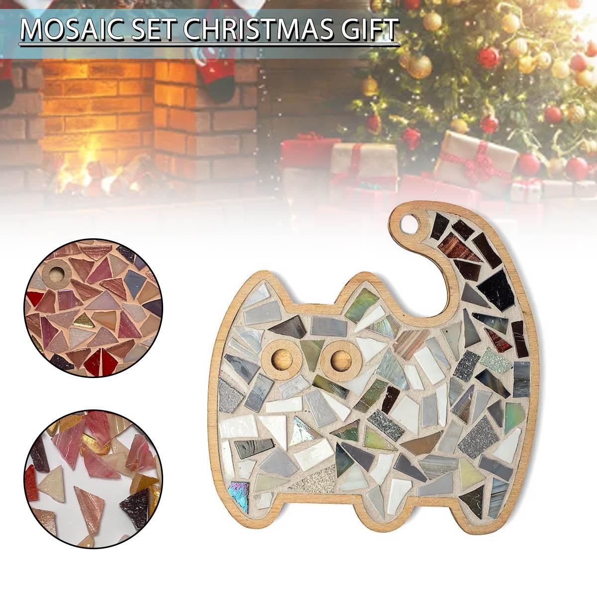 

PDTO DIY Мозаика Набор для рукоделия из дерева Деревянная плитка Красочная мозаика с изображением кота Искусство Рождественское украшение