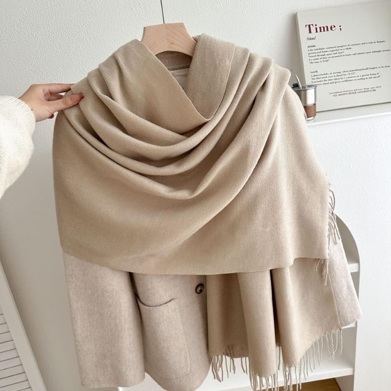 New Solid Color Fringed Scarf Men's and Women's Autumn and Winter Thickened Versatile High-end Shawl Imitation Cashmere Fashion Scarf