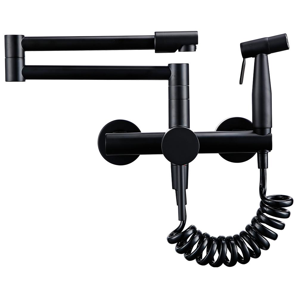 

Смеситель для кухни с распылителем, горячая и холодная струя, настенный смеситель для кастрюли, выдвижной кран, два отверстия, оптовая продажа, черный, горячая распродажа