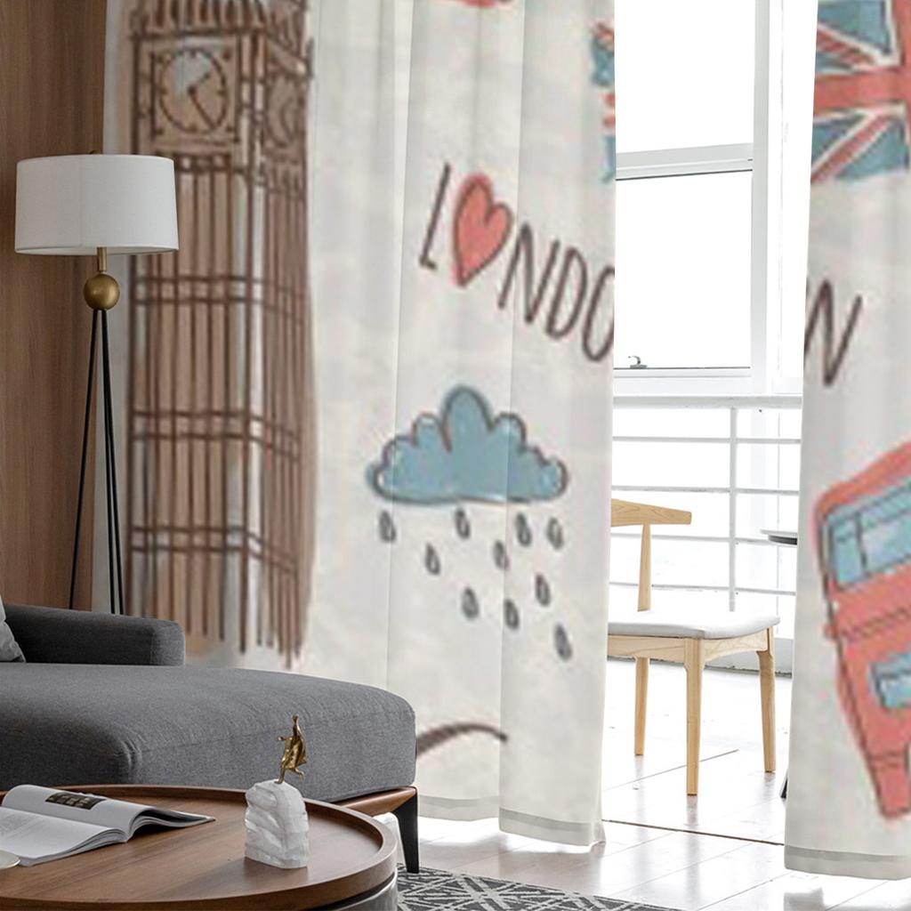 Bunte Londoner Symbole Transparente Vorhänge für Wohnzimmer Durchsichtiger Tüll Fenstergardine Schlafzimmer Küche Heimdeko Schleier Drapierungen