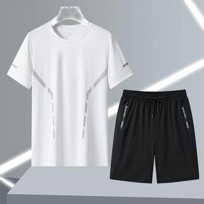 Lässiger Sportanzug für Herren, Sommer, Rundhalsausschnitt, dünnes Kurzarm-T-Shirt mit kurzer Hose, schnelltrocknendes zweiteiliges Set aus Eisseide