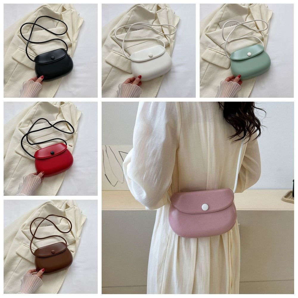 PU Leather Candy Color Shell Bag Korean Style Versatile Saddle Bag Flap Crossbody Bags  Girls