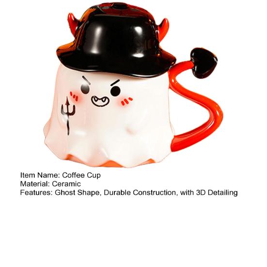Halloween Coffee Mug Ghost Wearing Hat Shape Ceramic Cup Dishwasher Safe Festive Mug Seasonal Decoration Gift
