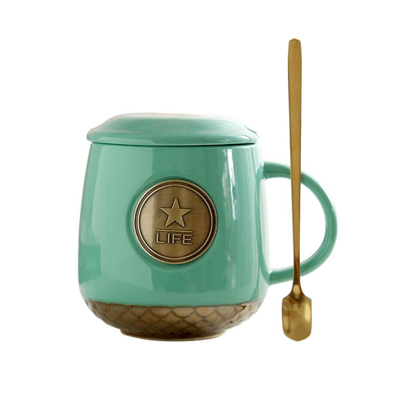 Bronze Xingba Ceramic Cup Water Cup Creative Copper Sheet Relief Xingba Fish Scale Coffee Cup