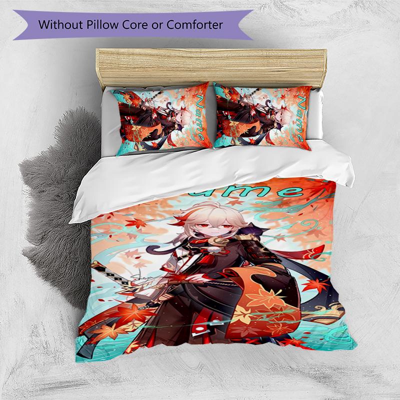3pcs Custom Name Cartoon Genshin Impact Manye Bedding Set Duvet Cover Closure Includes 1 Duvet Cover & 2 Pillowcases for All Seasons Bedroom Decor
