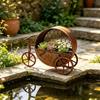 Decorative Bike Flower Pot with Aged-Look Finish, Wheel Base, Open Basket, and Iron Metal Frame for Garden Plant Displays
