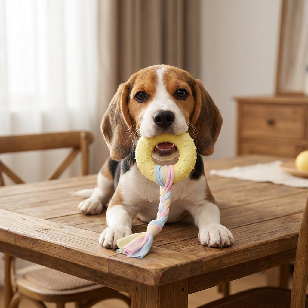 Puppy Teething Chew Toys, Non-Toxic TPR Dog Bone & Ring Toys with Rope, Durable & Bite Resistant for Small Medium Breeds
