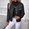 Autumn Winter Women's Black Diamond Quilted Jacket, Cropped Cotton Coat with Thermal Insulation, Short Padded Blazer for Elegant Style