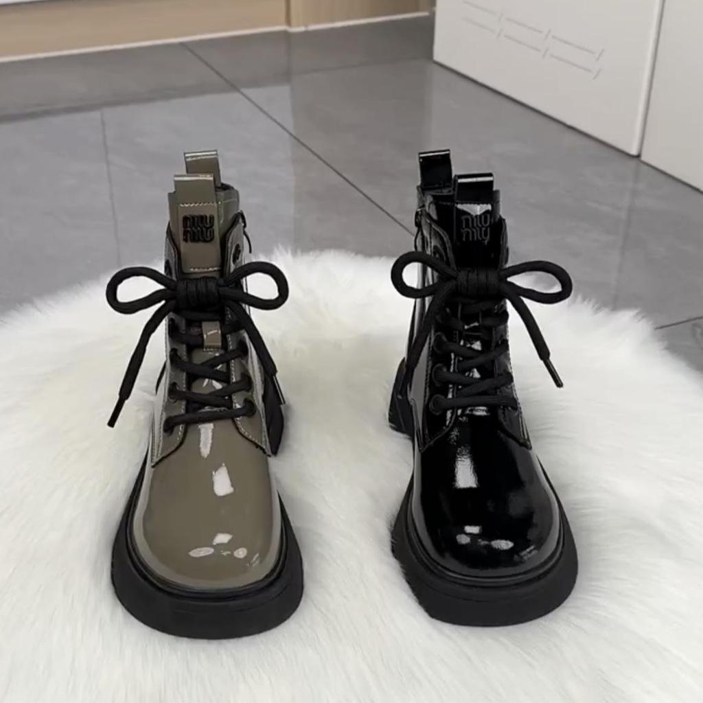 2025 Retro Thick-Soled Women's Patent Leather Martin Boots - Autumn/Winter Fashionable Cotton British Style Short Boots