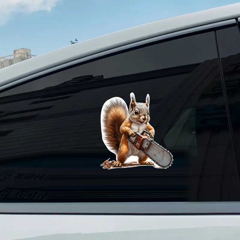 Squirrel With Chainsaw Car Sticker Vinyl Decal Waterproof Rear Window Motorcycle Camper Bumper Truck Laptop Decoration TM319