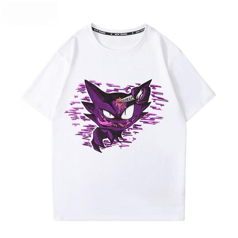 Pokémon Gengar Printing Tee Pure Cotton Tshirt Mens 2026 Summer Fashion Oversize Street Casual Y2K Tops Streetwear Clothing