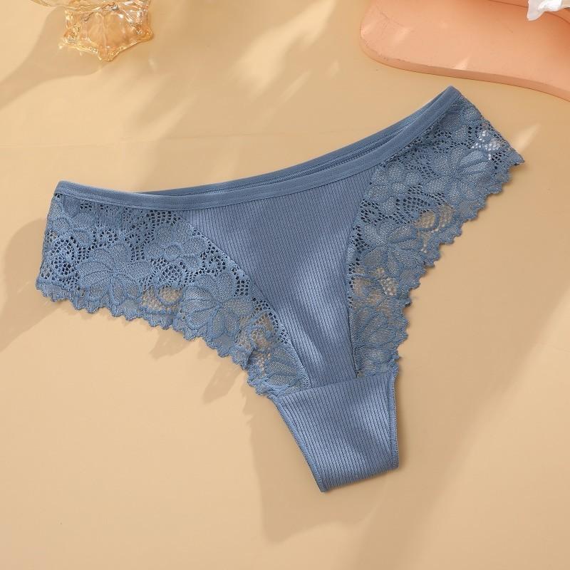 Women Cotton Panty Sexy Lace Thong Low Rise Transparent Underwear G-String Ribbed Intimates Breathable Lingerie