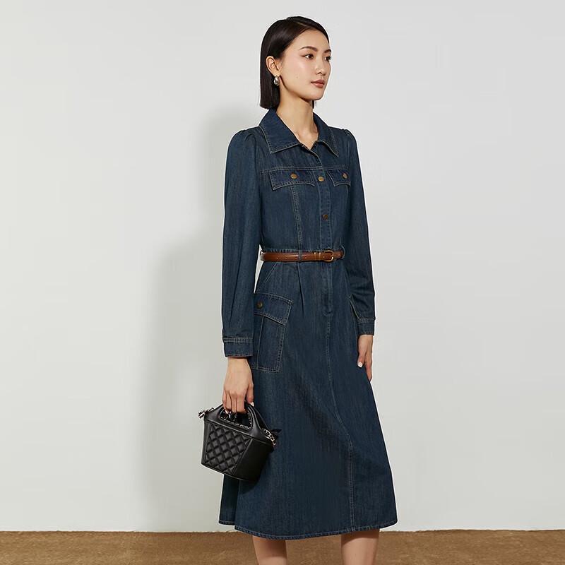 Elegantes Damen-Denim-Langarmkleid in mittlerer Länge