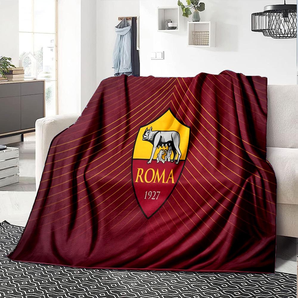 Coperta in Flanella con Emblema AS Roma, Morbido Poliestere, Design Moderno, Per Tutte le Stagioni, per Campeggio, Viaggi, Regali per Feste o Compleanni
