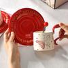 Red Coffee Cup High End and Luxurious High Quality Afternoon Tea Cup Saucer Set with Spoon Souvenir Wedding Gifts