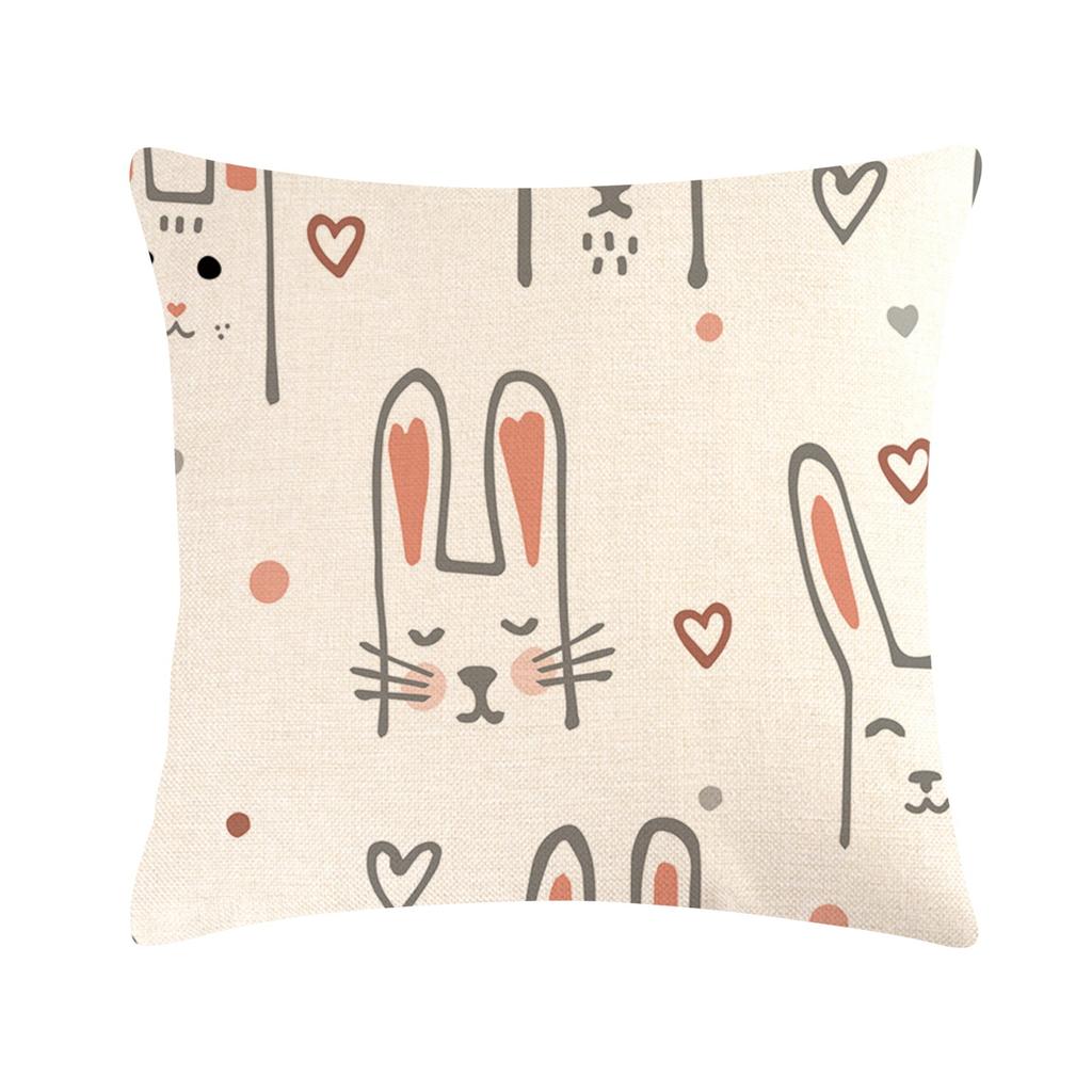 Easter Bunny Linen Pillowcase Home Sofa Cushion Cover