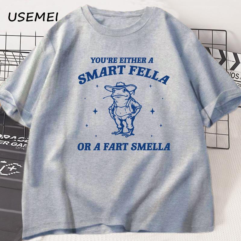 Men's Graphic T Shirts Are You A Smart Fella or Fart Smella Vintage Style T Shirt Retro Cartoon Tshirt Weird  Cowboy Frog Tees