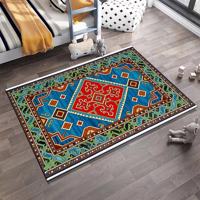 Traditional Geometric Tribal Pattern Carpet with Blue and Red Design Suitable for use as an anti-slip for living room bedroom sofas