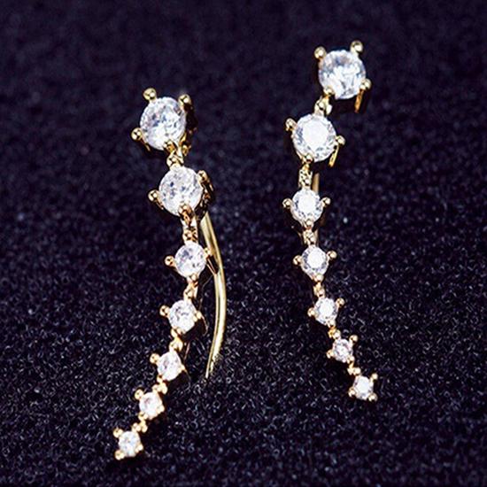 2022 Chic Women Stud Earrings Crystal Ear Climbers / Crawlers Clear Rhinestone Earring For Women Party Zircon Gift 1 Pair