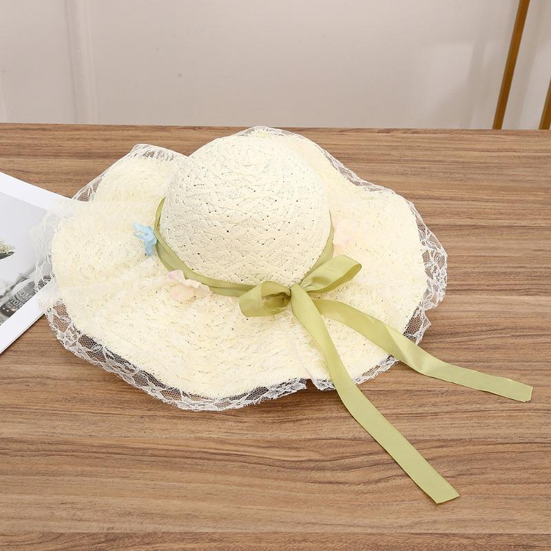 Summer Bow Sun Hat Female, Seaside Beach Vacation Sun Hat Outdoor Big Brim Sun Hat Sweet Straw Hat
