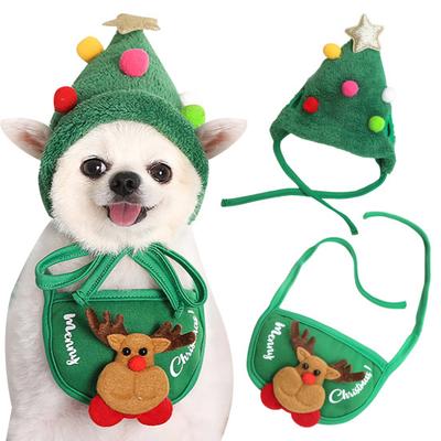 1 Zestaw Świąteczny Strój dla Zwierzaka Czapka Pompon Choinka i Śliniak dla Zwierzaka Świąteczny Kostium dla Zwierzaka dla Małych Średnich Psów Kotów Świąteczne Przebranie