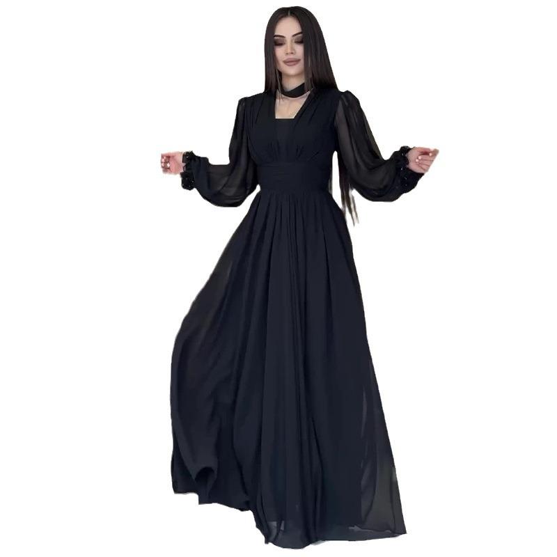 Autumn 2024 European & American Fashion Mesh Puff Sleeve Slimming Dress