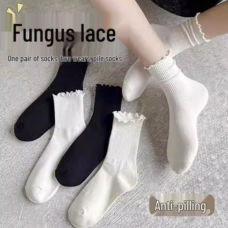 Women's Lace Ruffle Mid-Calf Socks - Sweat-Wicking, Versatile Japanese Mary Jane Style