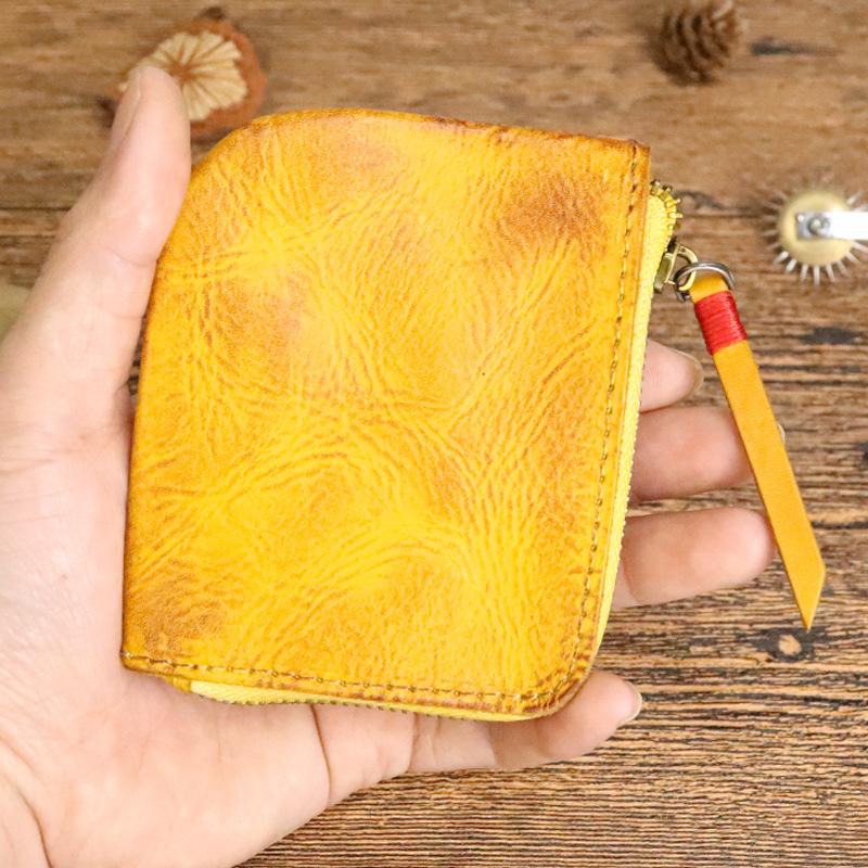 

First Layer Cowhide Coin Purse, Women s Zipper Coin Purse, Hand Polished and Used Vegetable Tanned Leather Coin Purse жёлтый