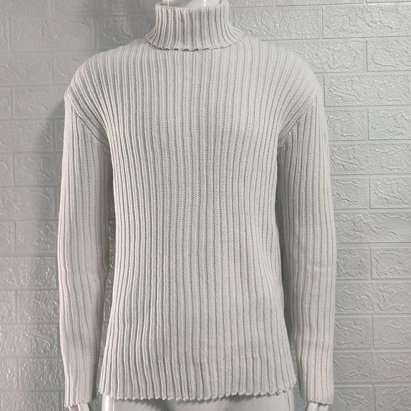 High-neck Sweater Men's Solid Color Slim-fit Knitted Top 2025 Autumn New Style