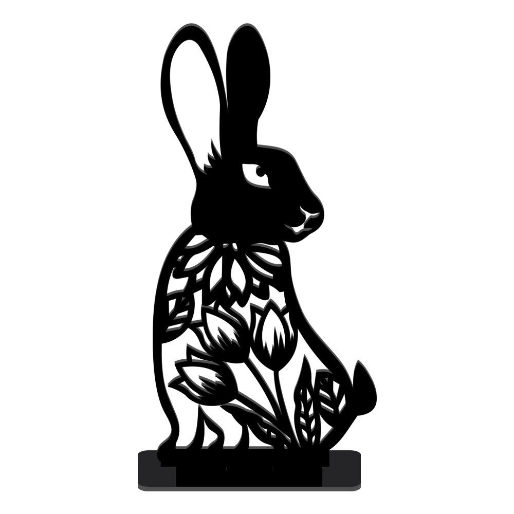 Cartoon Rabbit Easter Decorative Figurines Easter Egg Black Desktop Ornament Acrylic Accessories Hollow Carving Decoration