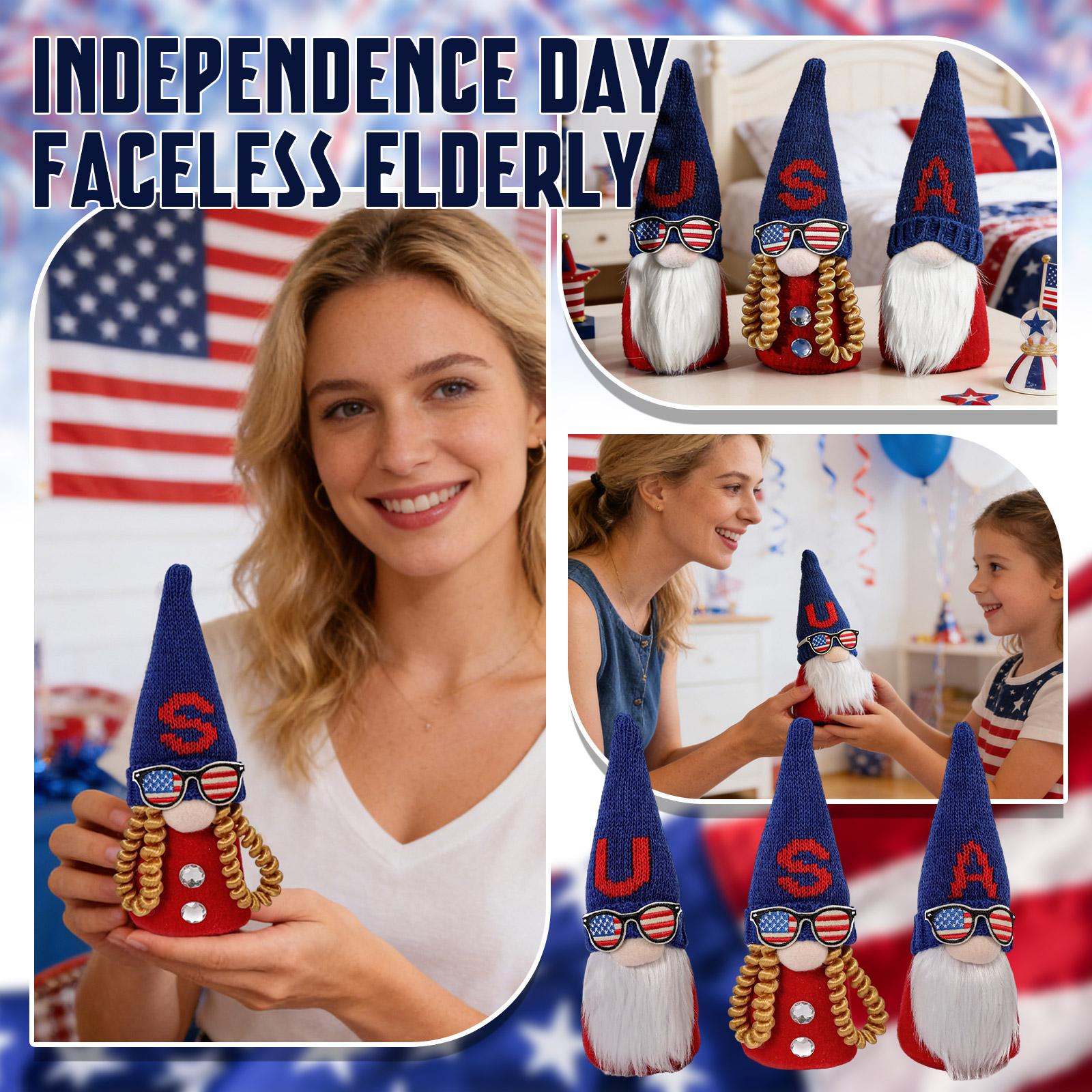 

3 Piece Faceless Plush Doll Set with USA Letter Print and Flag Sunglasses for Home Party Decoration Gift One Size