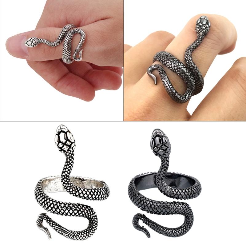 Punk Snake Ring for Men Women Exaggerated Antique Silver Color Fashion Personality Stereoscopic Opening Adjustable Ring