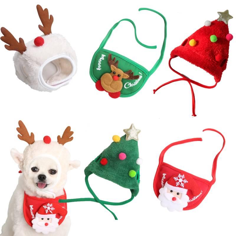 Festive Dog Cat Xmas Hat Bib Set – Red/green/white Polyester