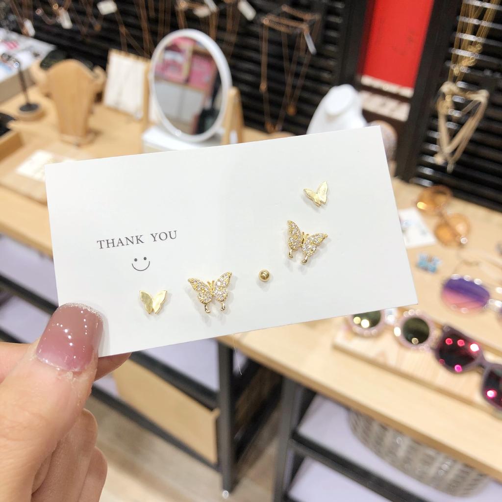 911 Silver Needle Various Combinations Full Diamond Butterfly Flower Stud Earrings Set Sleeping Free Simple Ear Bone Stud Earrings