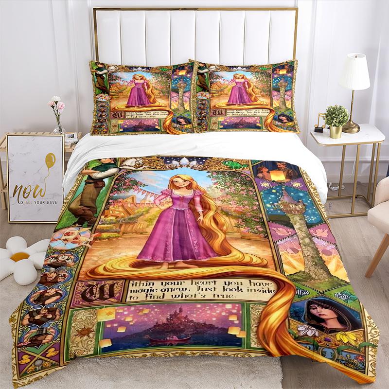 3pcs Cartoon Tangled Rapunzel Printed Bedding Set, Soft and Comfortable Quilt Cover for Bedroom B012