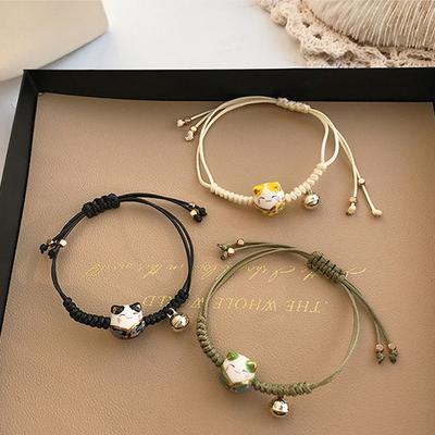 Pendant Handmade Gifts Women Hand Ring Red Braided Rope Maneki Neko Bracelet Chinese Style Jewelry