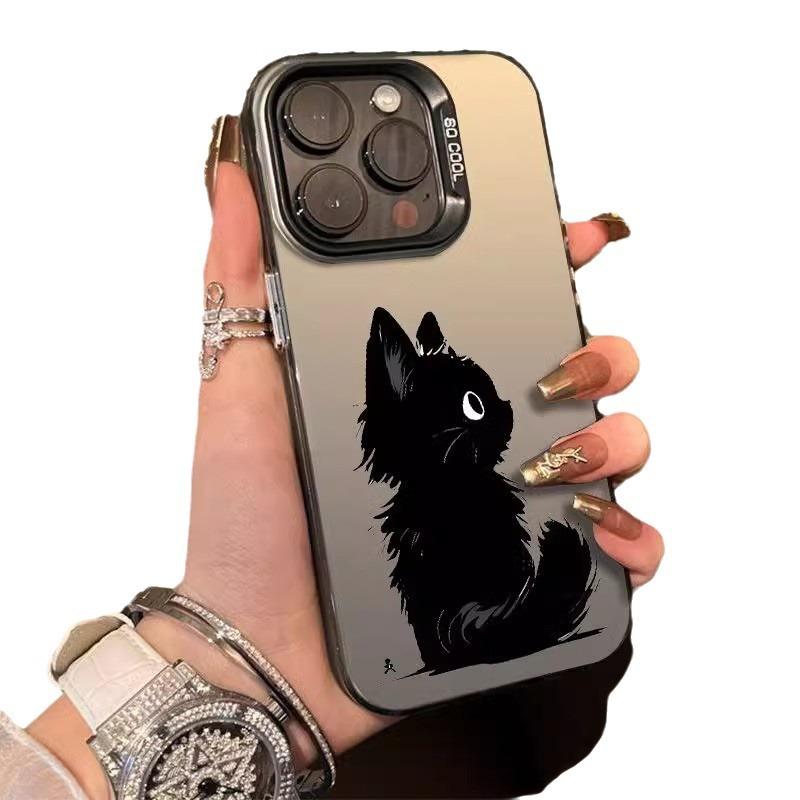 Cute little black cat for iPhone16 Pro mobile phone case Apple 15 simple wind 14 anti-drop 13/12/11 new X
