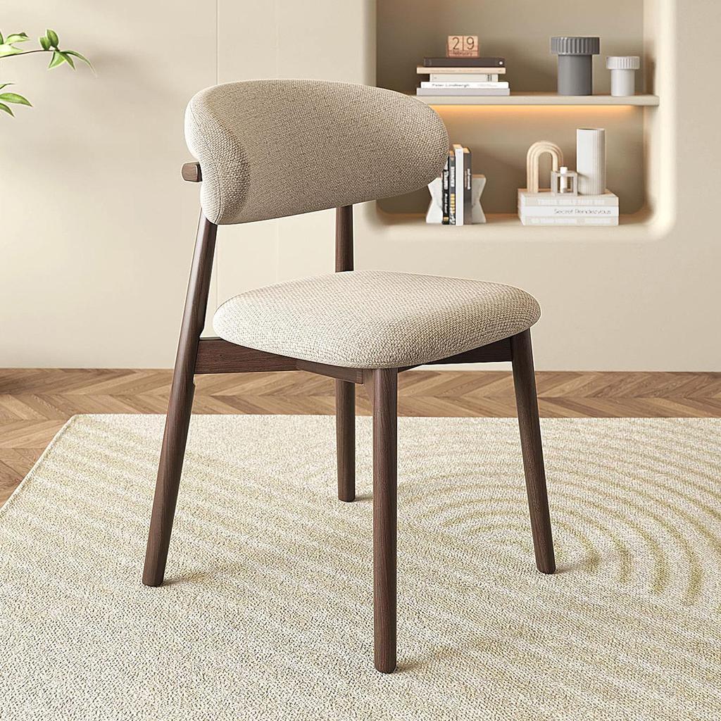Nordic Modern Minimalist Solid Wood Dining Chair with Soft Pack Backrest - Comfortable Light Luxury Ram's Horn Design for Home, Restaurant, and Hotel.